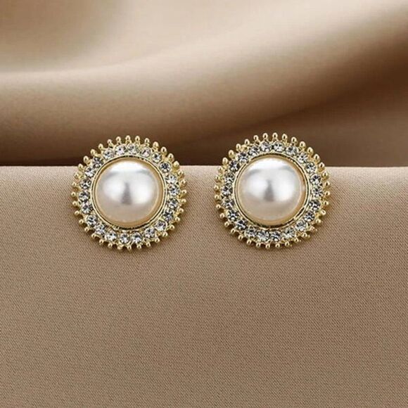 Jewelry - 5/$25 Rhinestone Crystal Decorated Faux Pearl Large Stud Post Earrings
